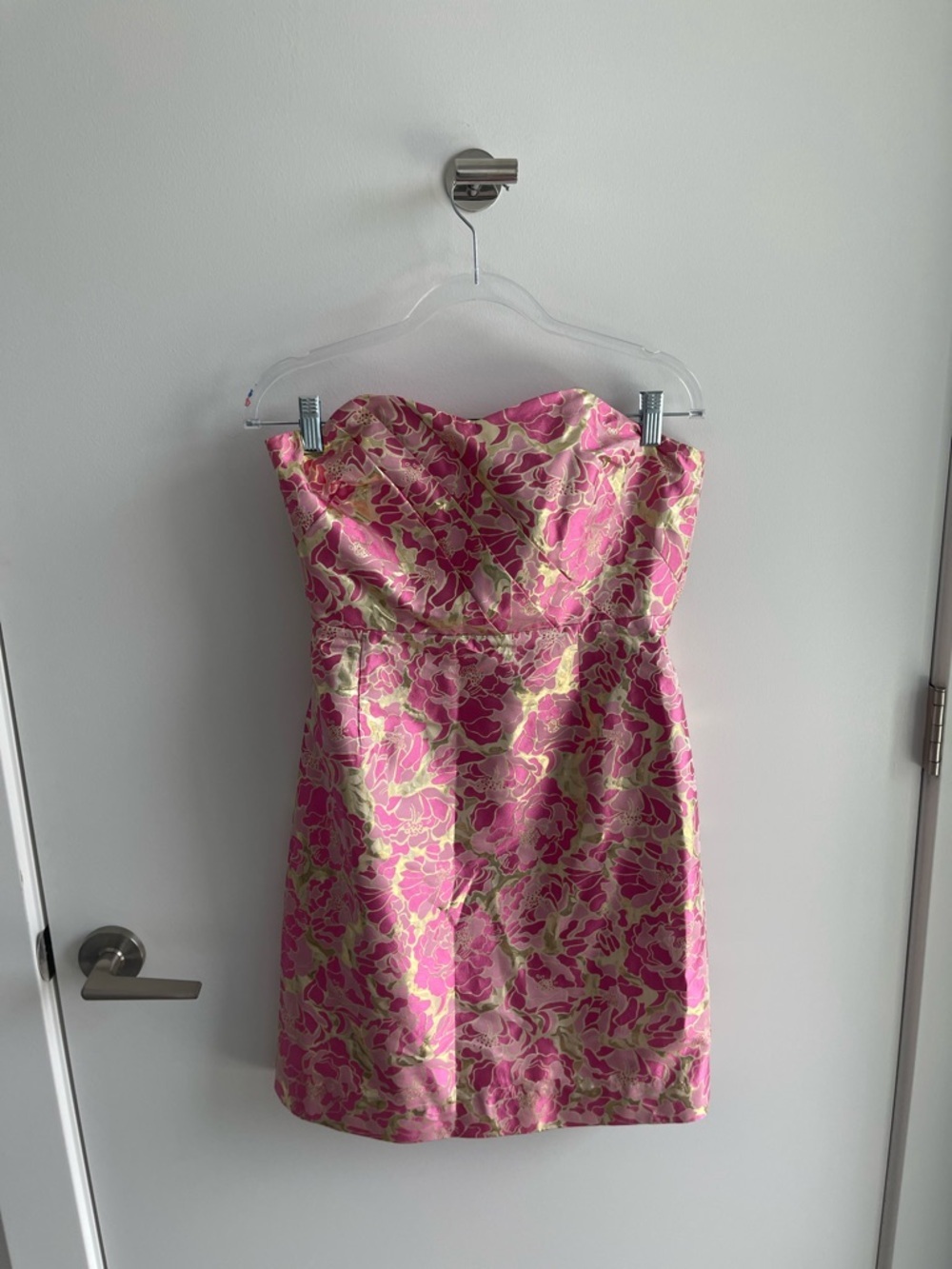 Lilly Pulitzer Strapless Pink Floral Gold Dress
